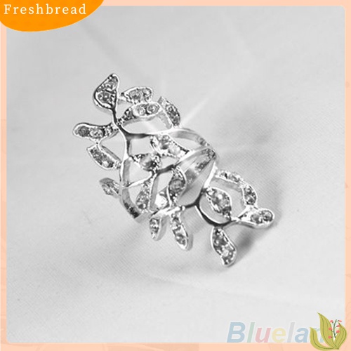 Fresh| Cincin Knuckle Desain Daun Hollow Hias Berlian Imitasi Berkilau Untuk Wanita