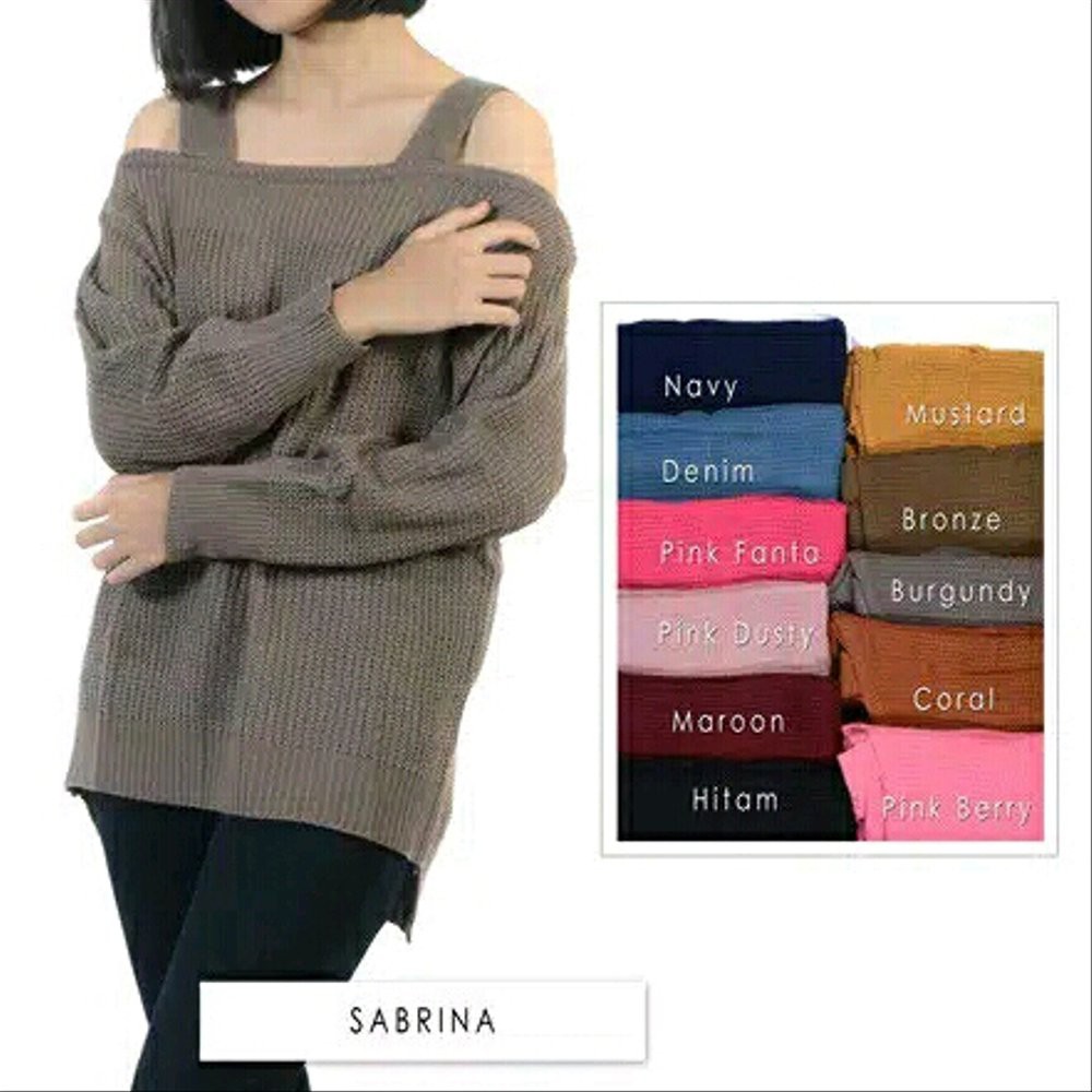 Baju Rajut Wanita Korea Sabrina Sweater Dusty Pink Premium Best Seller Murah Diskon