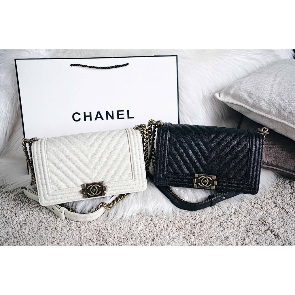 Chanel Boy Chevron Caviar Flap Bag