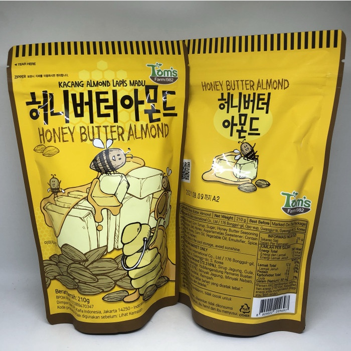 

TomsFarm Honey Butter Almond 250gr Snack Korea Kacang FREE BUBBLE WRAP