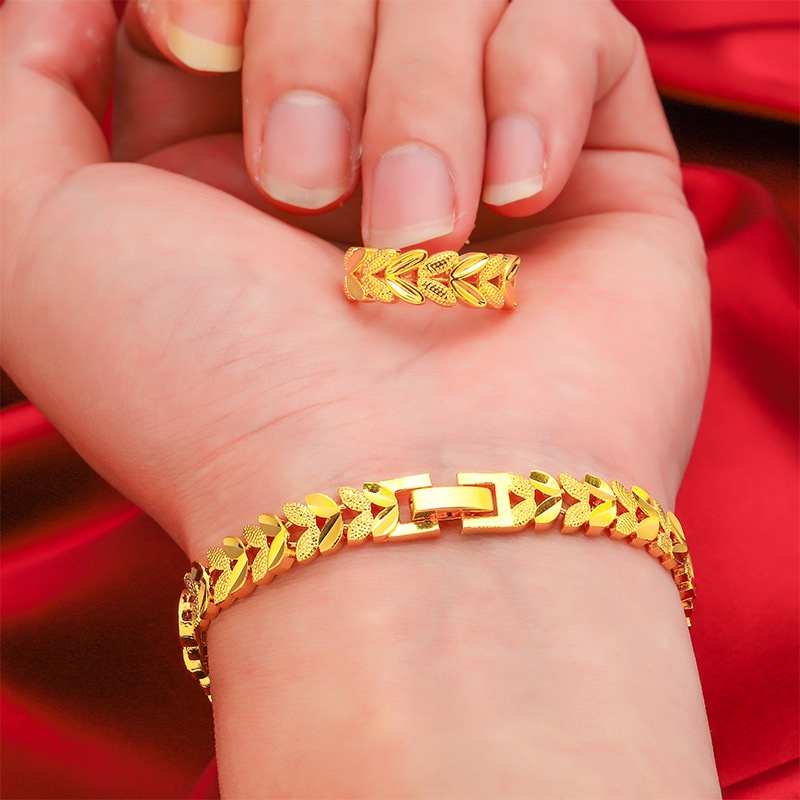 Set Gelang Cincin Emas Emas Asli Kadar 375 Gaya Korea Untuk Pernikahan