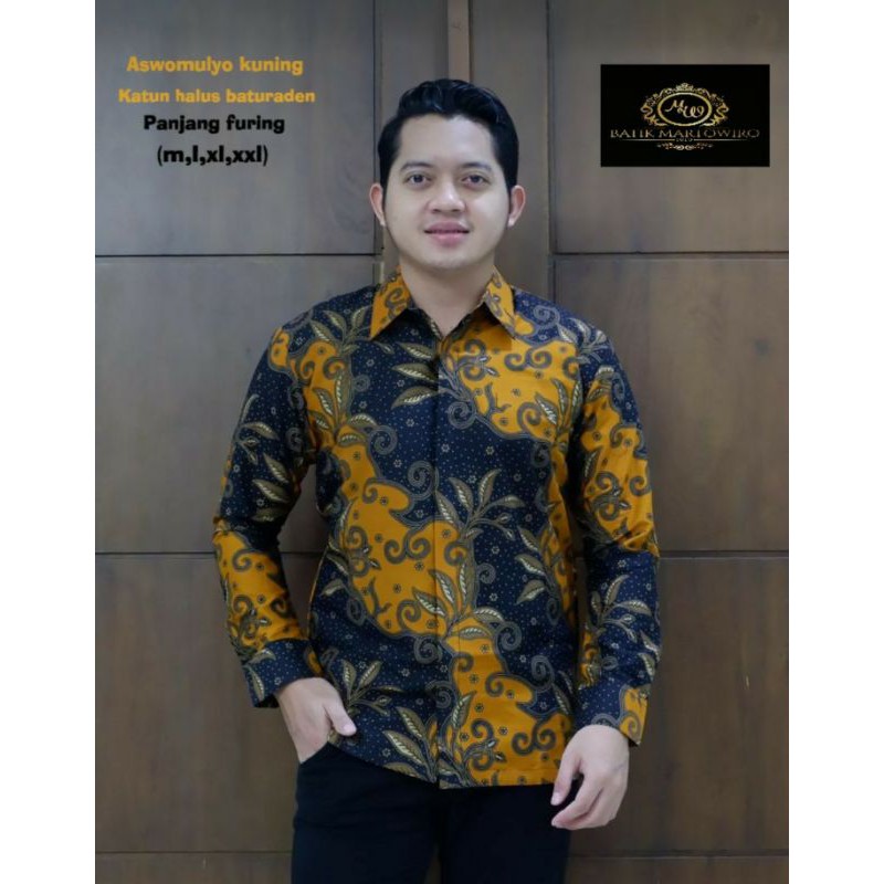 Kemeja Batik Warna Kuning Terbaru Batik Pria Lengan Panjang Batik Warna Mustard ASWOMULYO KUNING PJG