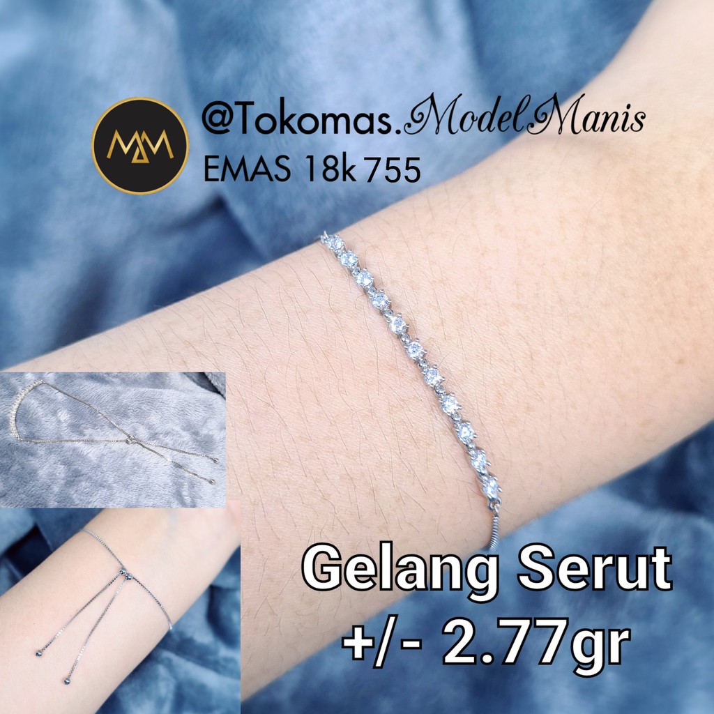 Gelang listring serut diamond looks emas putih rosegold 755 kadar 18 K