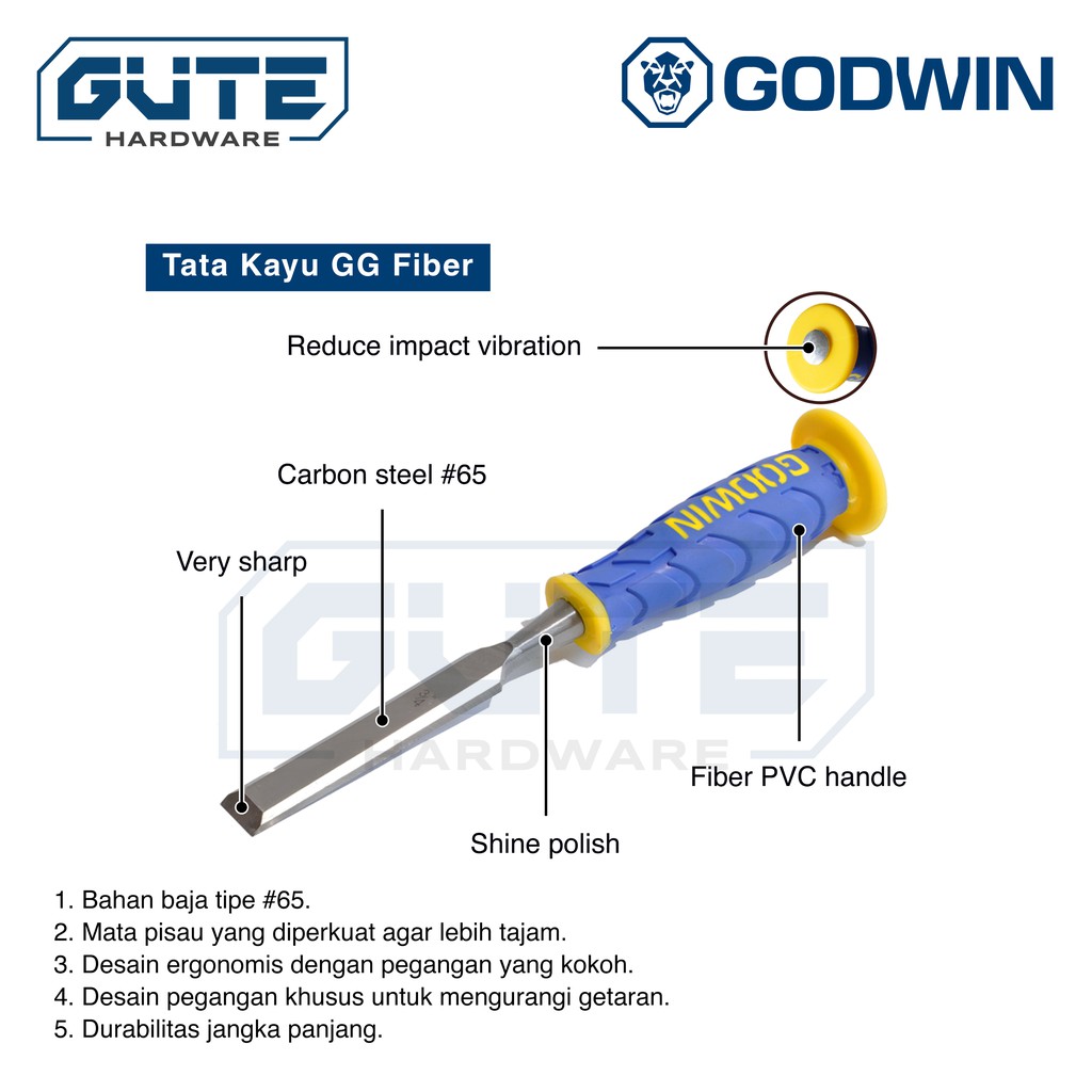 Wood Chisel Pahat Kayu “GODWIN” GG Fiber High Grade Carbon Steel // Tata Kayu