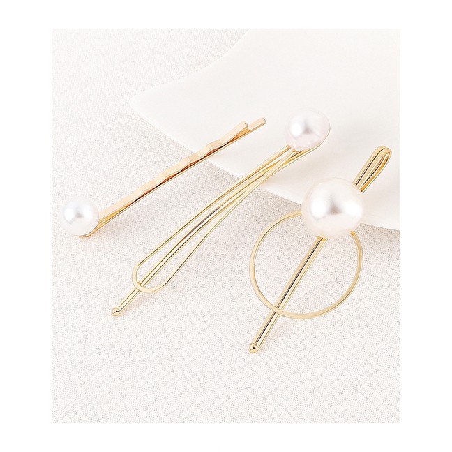 LRC Jepitan Fashion Gold Pearl Hair Clip Set Y61537