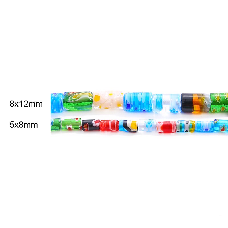 5x8mm/8x12mm 32-47Pcs Warna Campuran Bentuk Silinder Bunga Pola Kaca Lampwork Longgar Kerajinan Manik-manik untuk Membuat Perhiasan DIY Gelang