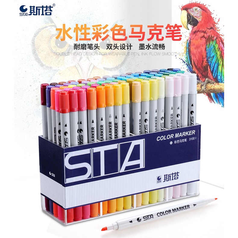 

❒❦Sta (STA) 3100 warna kepala ganda spidol berbasis air tahan aus kepala pena menulis lukisan halus