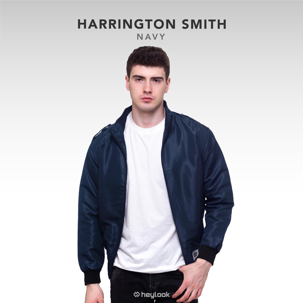 HEYLOOK Official - Jaket Pria Harrington Jaket Semi-Waterproof Smith Pria Jaket Motor Taslan-*SMITH NAVY L