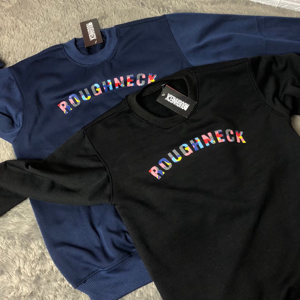 SWEATER ROUGHNECK BASIS CREWNEK PRIA WANITA TERBARU BLACK EDITION