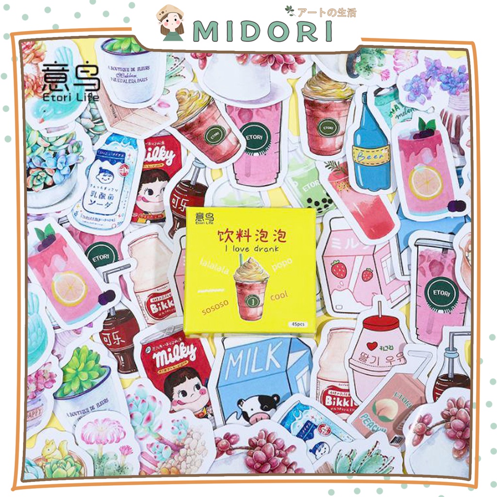 

[MIDORI] 46 Pcs DRINKS Deco Sticker Planner DIY Scrapbook Stiker Dekor Kotak - B0021