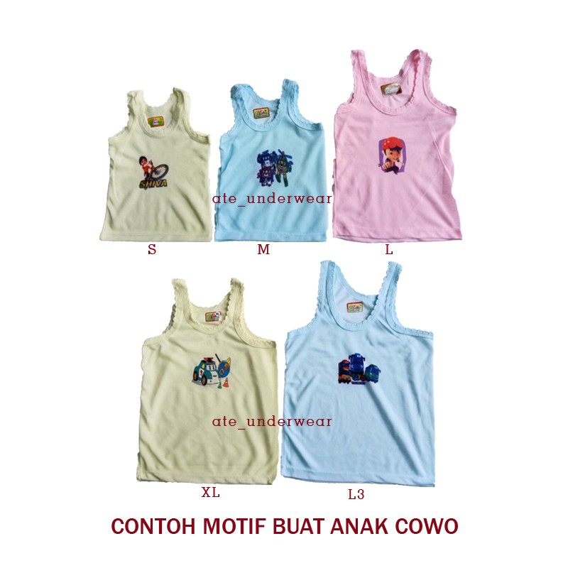 AT002-Grosir 12 pcs singlet anak sablon karakter