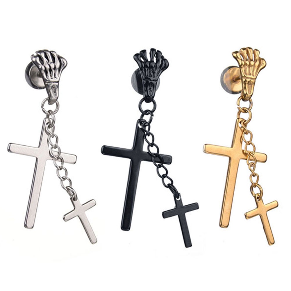 Hu Hu Hu Hu Hu Alat Bantu Pasang Kacamata♡ 1pc Anting Tusuk Gantung Wanita Desain Kaki Tengkoraksalib Ganda Gaya Unik Untuk Pesta Cocktailclub