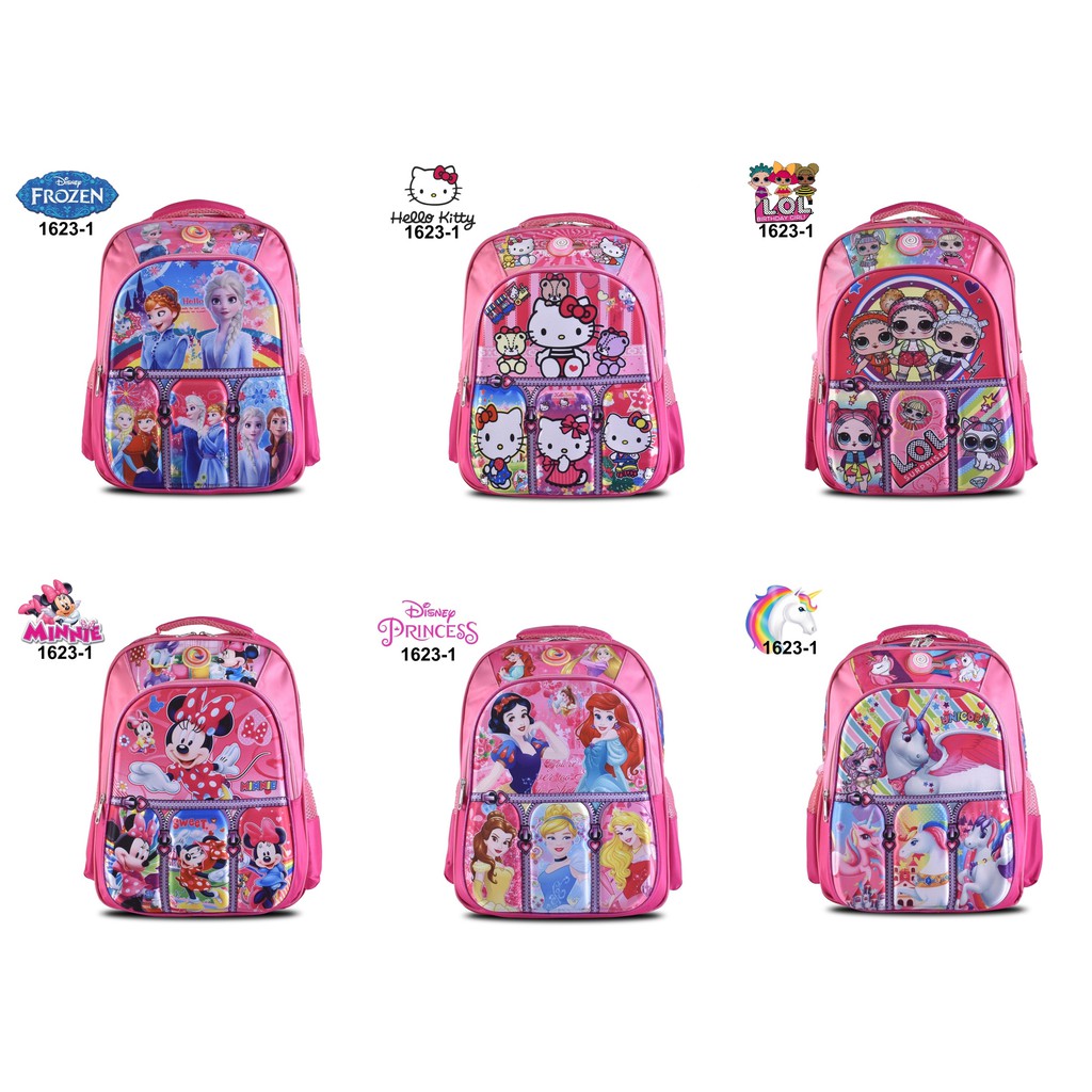 Tas Cartoon Anak Perempuan 9D Lampu 1623-1 Ukuran 16 Inch (Girls),[Frozen,LOL,Princesses,Minnie,DLL]