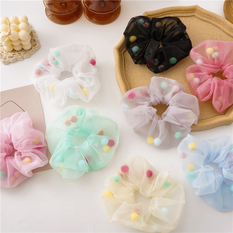 OVERFLOWS.ID ✿ Scrunchie Ikat Rambut Cepol Korea Lucu Model Pom Pom Kekinian