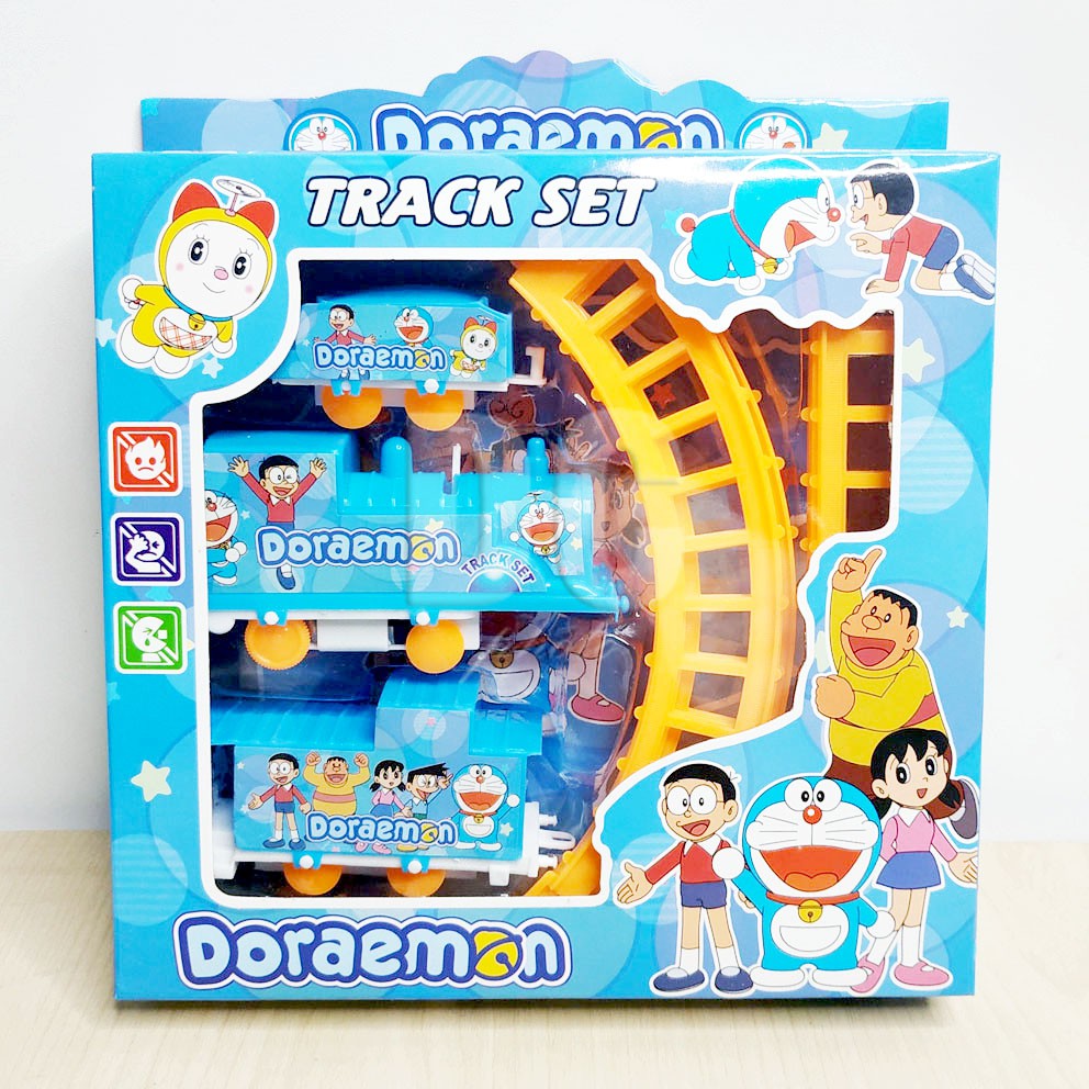 Electronic Train Set Karakter Doraemon Cars Spiderman Mainan Kereta Api Dengan Rel &amp; 3 Gerbong