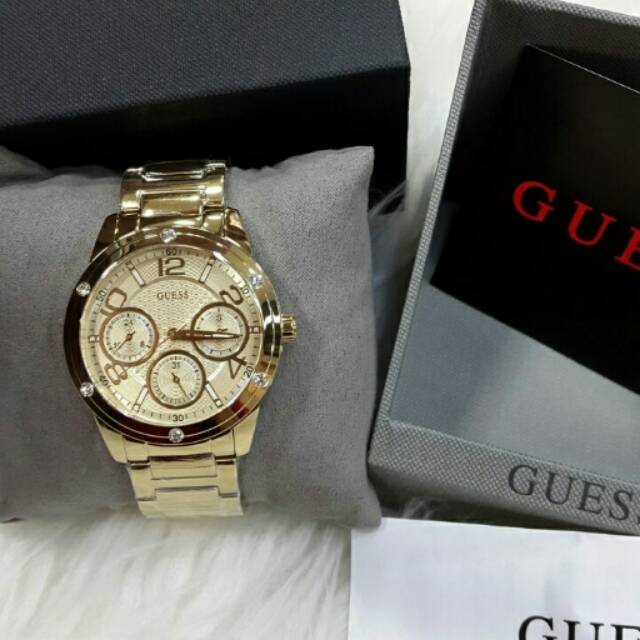 Jam Tangan Wanita Guess W0778L2 Gold Rantai Original Murah
