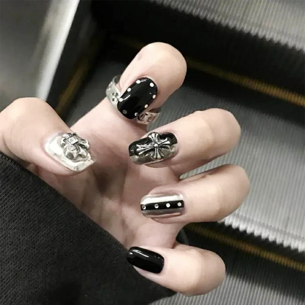 MXBEAUTY 50pcs Punk Nail Charms Alloy Metal Nail Art Decorations 3D Nail Art Jewelry Rock Style Gold Silver DIY Crowe Heart Rivets Nail Retro Manicure Accessories/Multicolor
