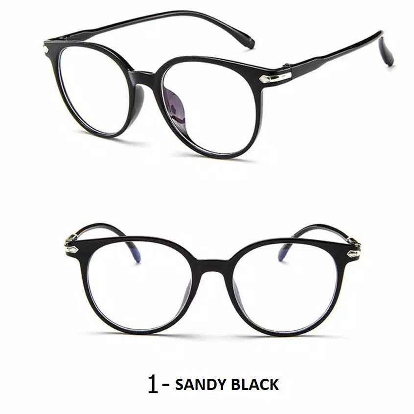 SMS Kacamata Anti Radiasi 15959 Kaca Mata Pria Wanita Frame Sunglasses Lensa Transparan Import-SAND BLACK