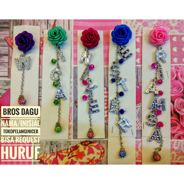 Bros Dagu Nama Huruf Mawar Inisial/ Bross Hijab Jilbab Custom bisa Request di Tokopelanginicer