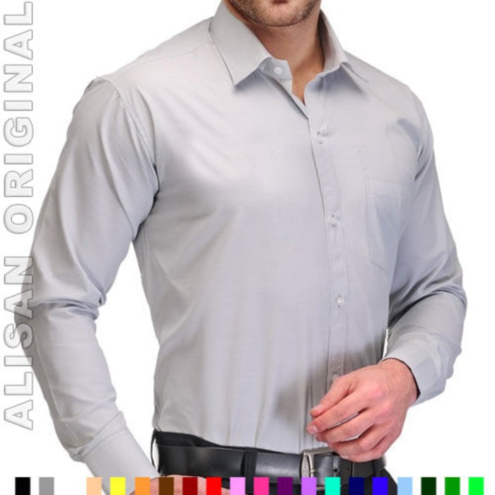 B1 13 Kemeja Kerja Baju Pria ALISAN ORIGINAL Polos Panjang Abu Muda