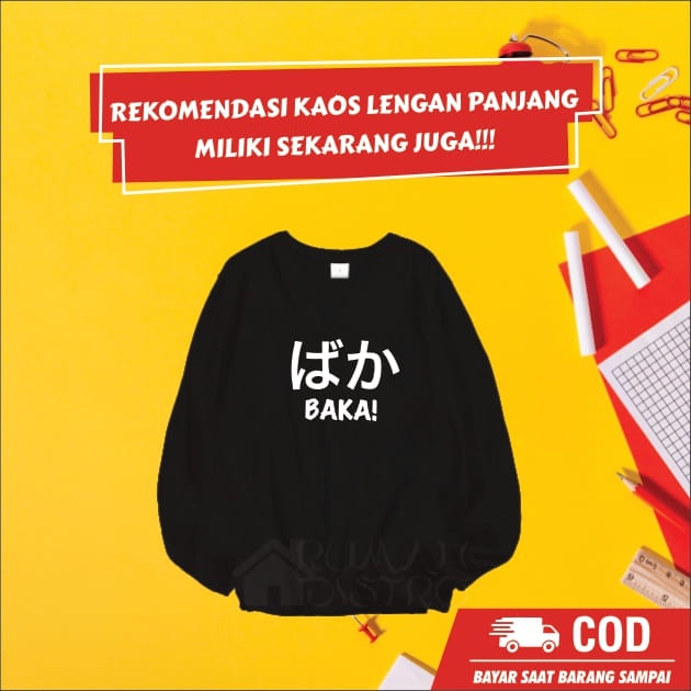 Baju Kaos Distro Lengan Panjang Cowok Cewek Murah Keren Katun Combed 30s Adem Terlaris/BAKA TULISAN 