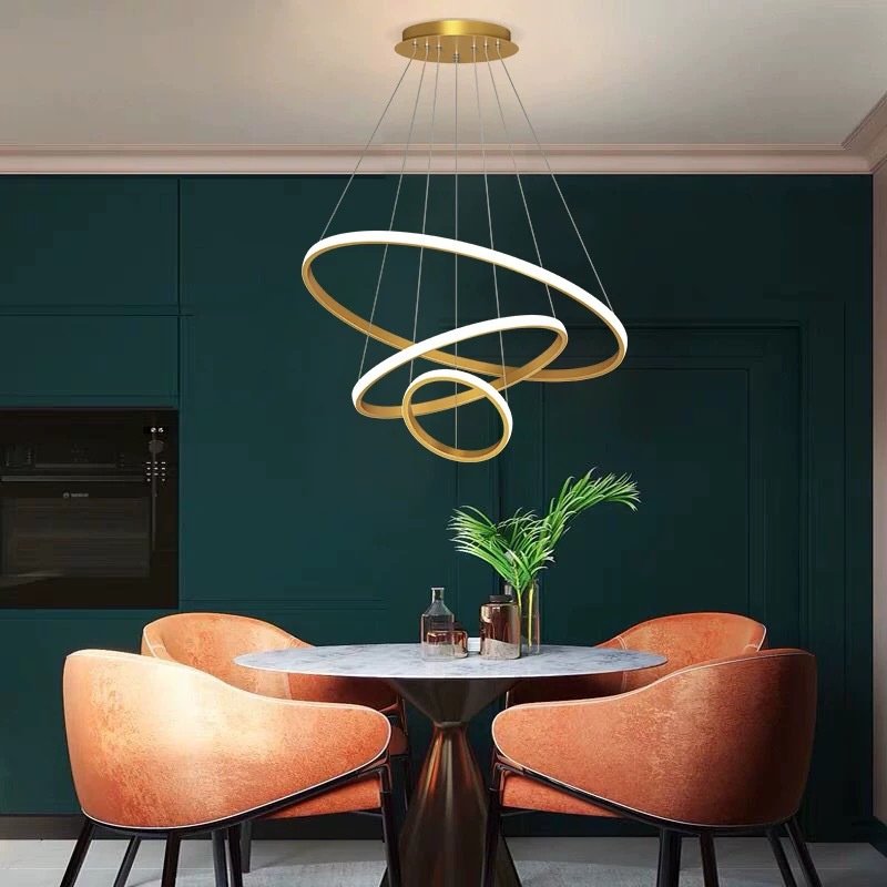 ⭐Garansi 1 Tahun⭐Lampu Gantung Emas 3 Ring LED 3 Warna Ceiling Lamp Sederhana Ruang Makan Ruang Tamu Chandelier Murah