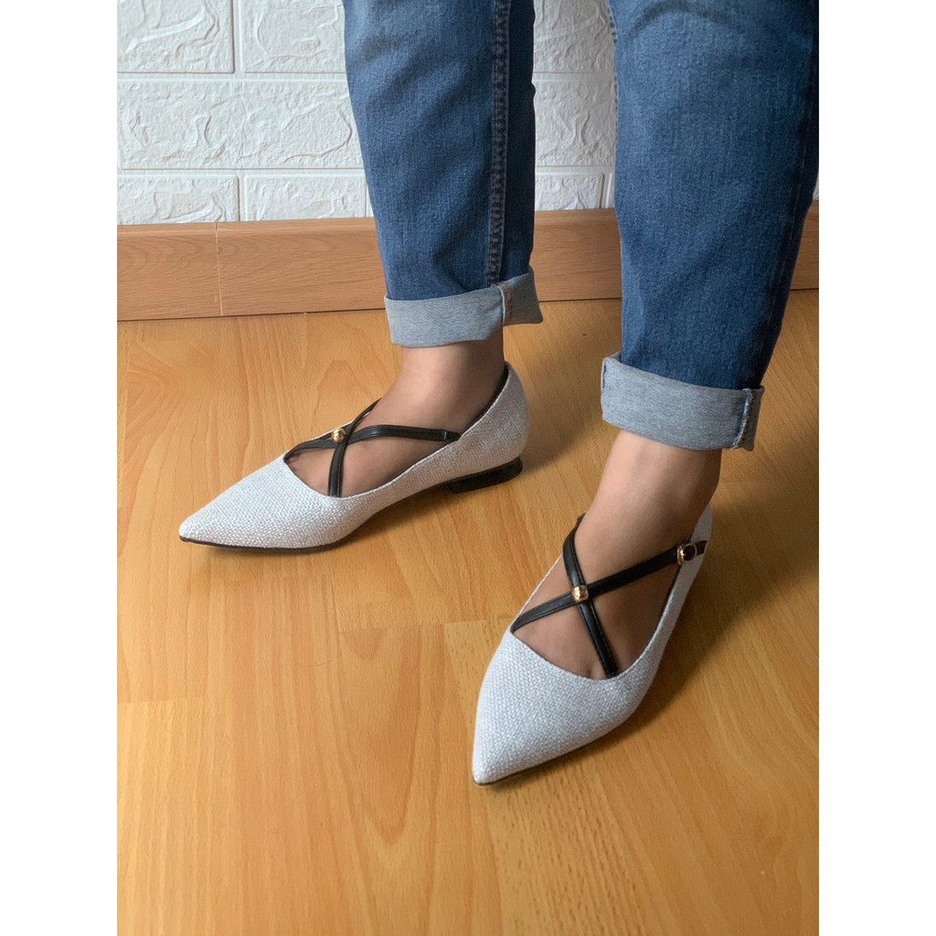 [7.7 Boombastis Sale⚡] - SEPATU WANITA PS075 CROSSLINE STRAP FLAT SHOES PREMIUM IMPORT