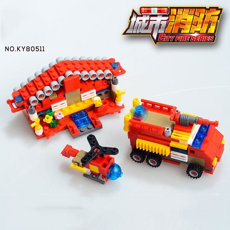 16in1 City Fire Station Building Blocks Set Truk Pemadam Kebakaran Pesawat Brinquedos Hobby Bricks Mainan Anak