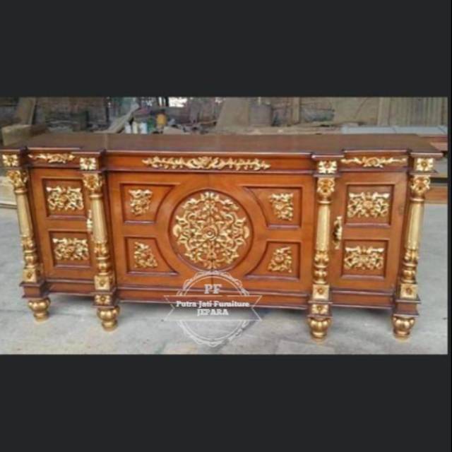 Lemari pendek jati - bufet Tivi ukir panjang 200cm