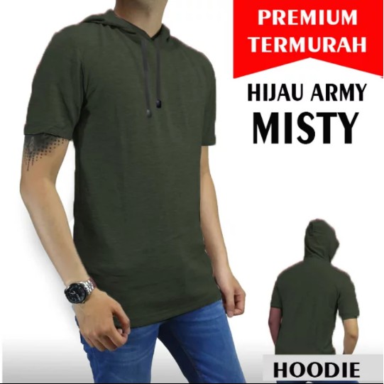kaos polos hoodie hijau army pria