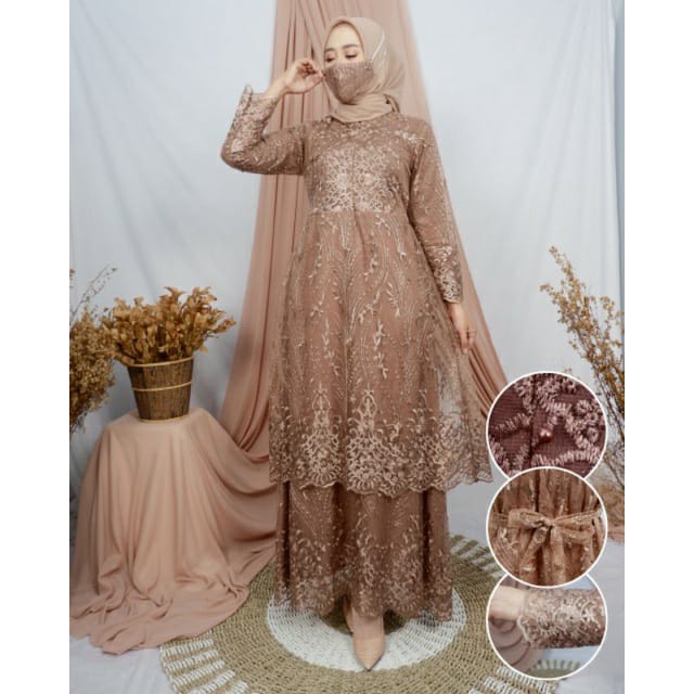 GAMIS BRUKAT ALEXIA/SIZE M/L/XL/XXL/XXXL/GAMIS SERAGAM PESTA/GAMIS TERBARU/BRUKAT MEWAH GAMIS REMAJA/DRESS KONDANGAN