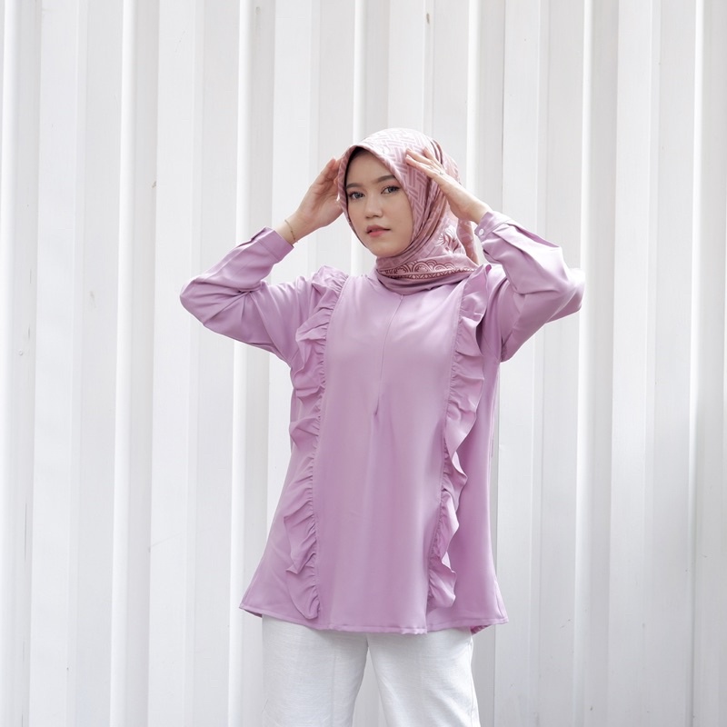 KEMEJA BLOUSE WANITA ATASAN POLOS LILAC MODEL RAFFLE