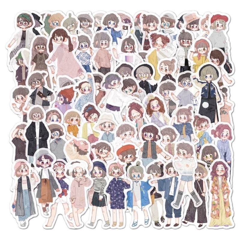 

10pcs random design sticker masking washi tape paper CHIBI CHARACTER OOTD cartoon korean girl ootd deco diy hp bujo scrapbook