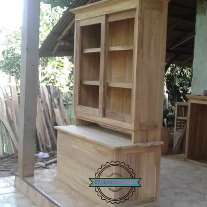 Lemari Dapur kayu jati - Rak hias tempat Piring Gerabah