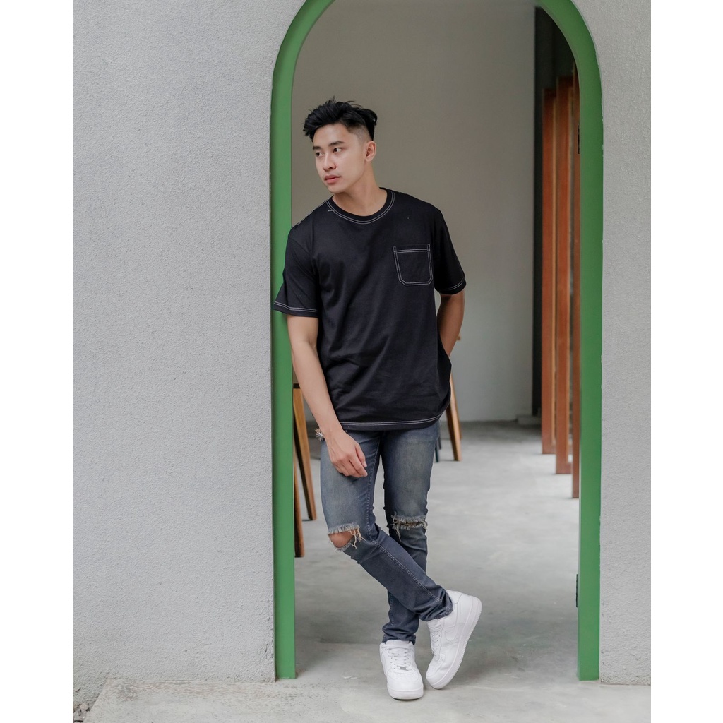 Kaos Oversize Pria Heavy Cotton - Ginza Oversized Tshirt Putih dan Hitam - Blank Apparel