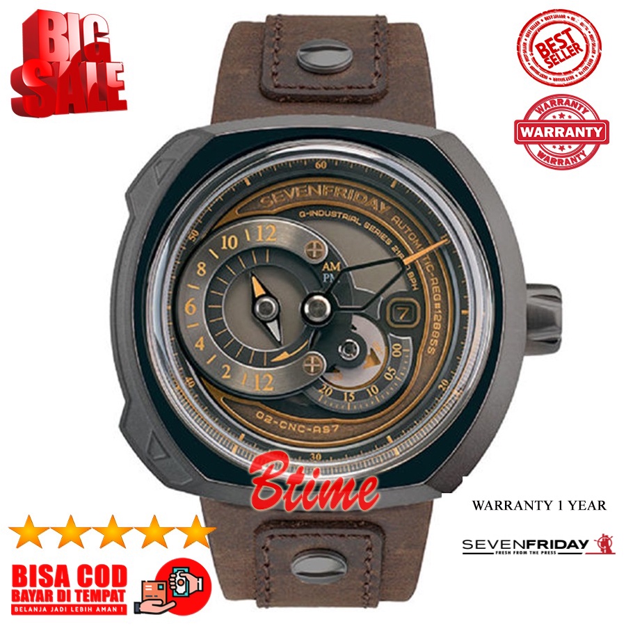 Cashback Seven Friday SF Q2-03 Q2-03 Matic Brown Leather Jam Tangan Pria Import Limited Edition Gara