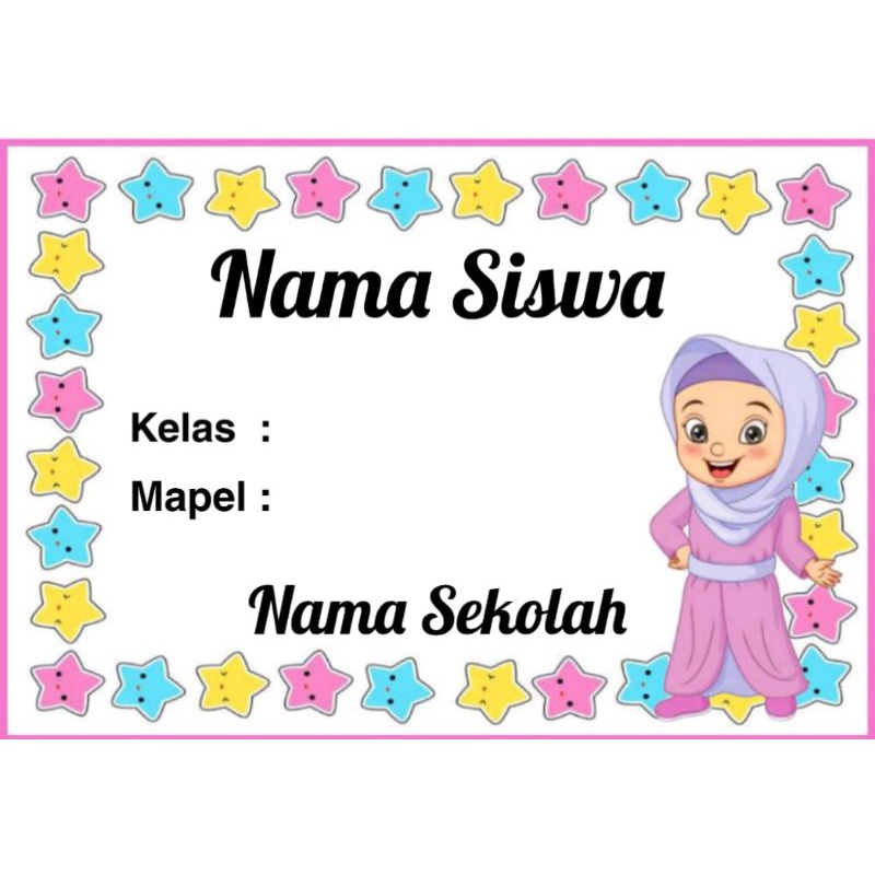 

(ISI 50 PCS) LABEL BUKU SEKOLAH ANAK HIJAB MOTIF BINTANG
