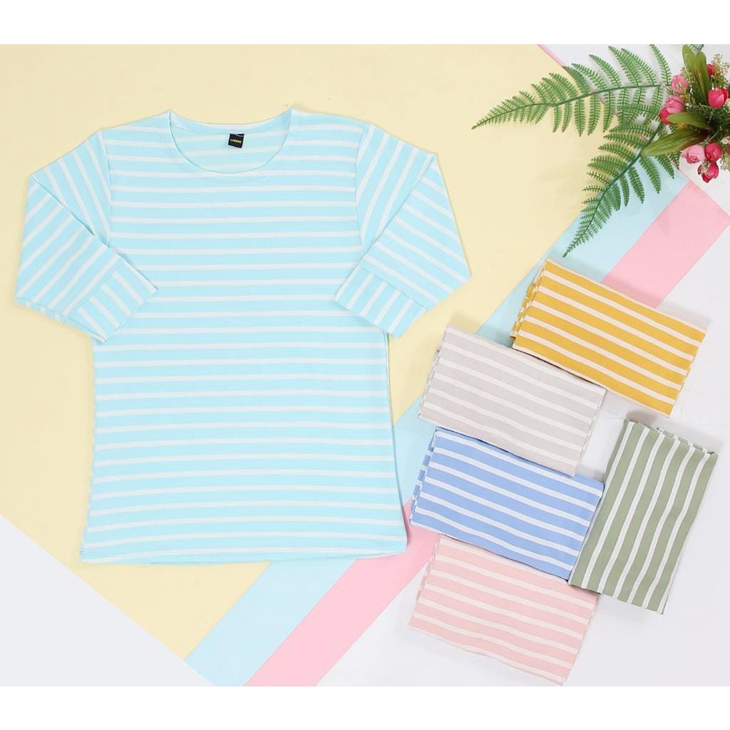 kaos garis-garis lengan panjang baju garis-garis
