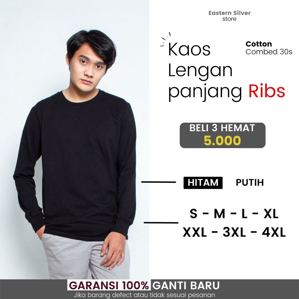 Kaos Lengan Panjang Pria Wanita Rib Cotton Combed 30s Overisized T shirt Oversize Ukuran S M L XL XX