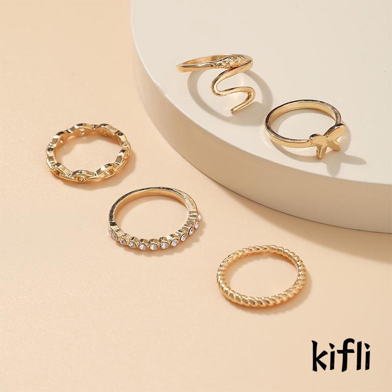 5pcs / Set Cincin Bentuk Kupu-Kupu Geometris Untuk Wanita