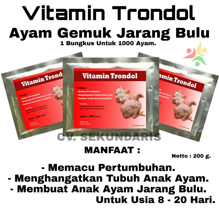 (BAYAR DI TEMPAT) Vitamin Ayam - Suplemen Ayam - Vitamin Ayam Broiler - Vitamin Trondol