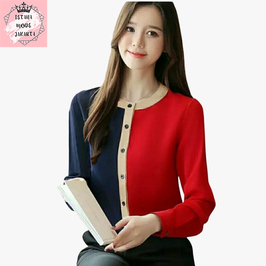 ISTANA MODE JAKARTA Jelin baju atasan wanita terbaru blouse korean style blouse wanita lengan panjang-2