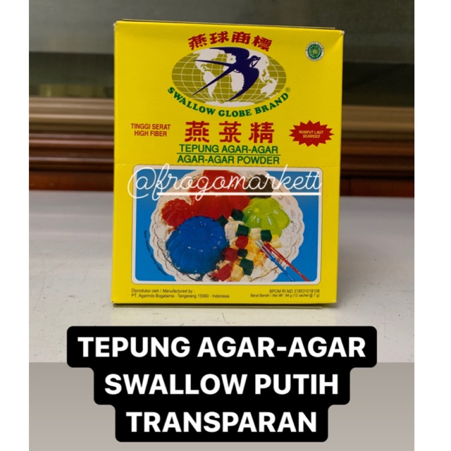 Agar-Agar Swallow Putih Transparan, Cokelat, Merah &amp; Hijau 7gr