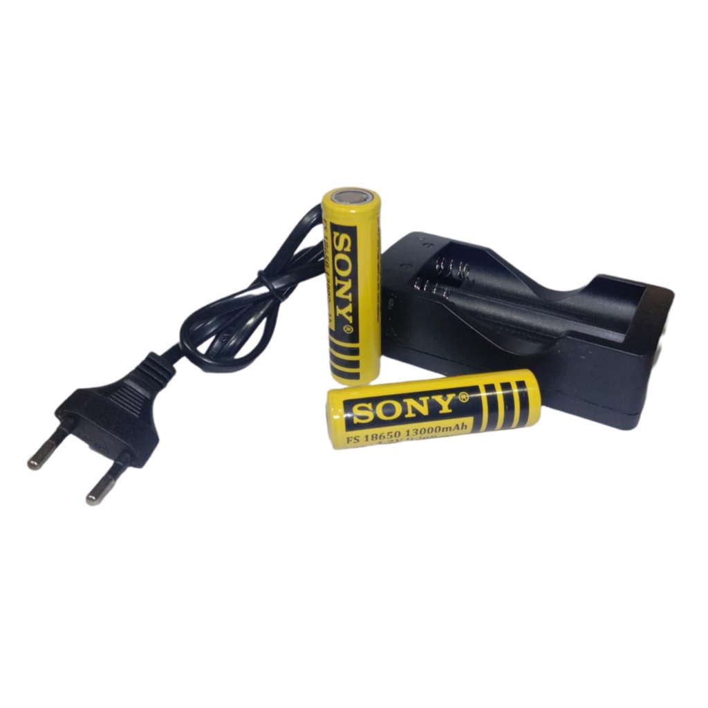 Paket Casan 2 Slot + 2 PCS Baterai Li-ion FS 18650 13000mAh 4.2V Warna Kuning