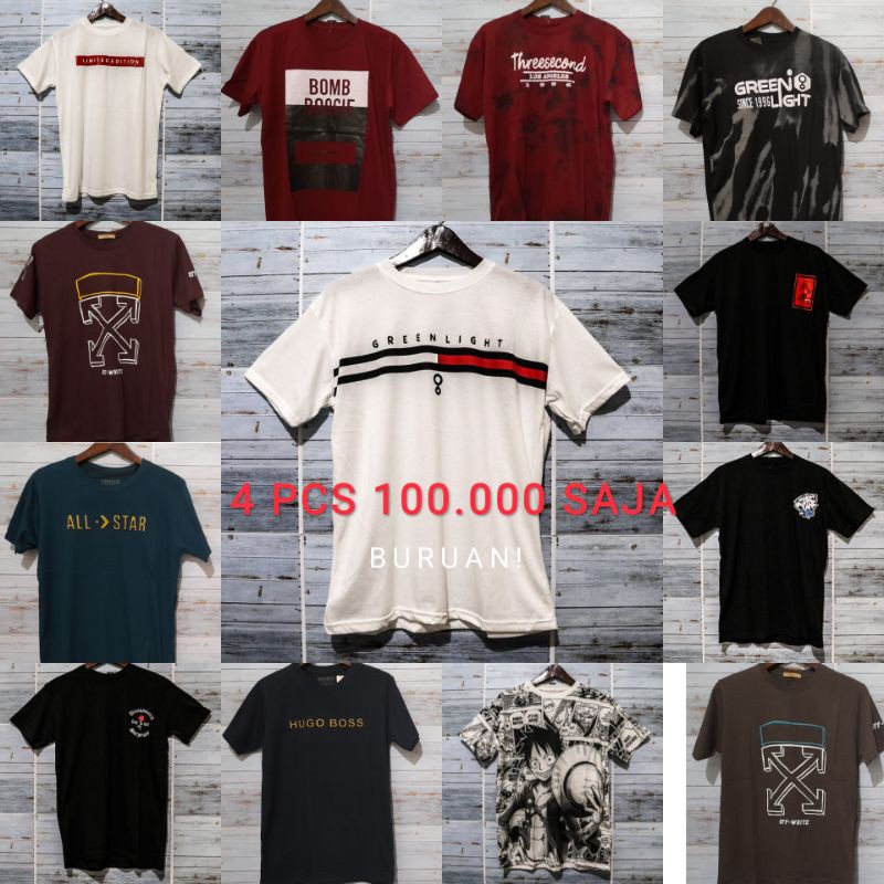 TERLARIS KAOS DISTRO TERMURAH 4 PCS 100.000 SAJA RANDOM KAOS DISTRO BANDUNG DEUS KOREA STYLE JAPAN