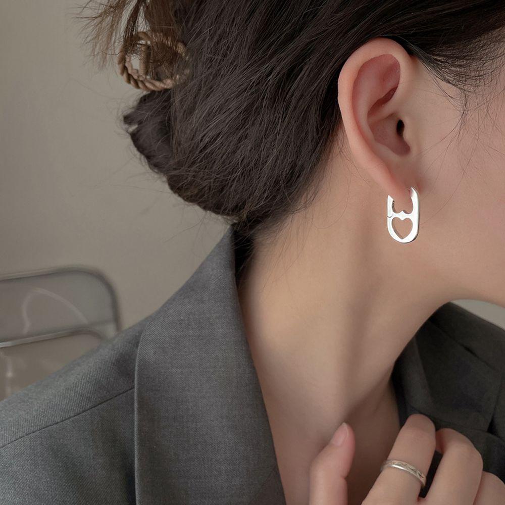 REBUY Rebuy Women Earrings Sweet Geometric Fashion Design Berongga Hati Temperamen Lady Anting Hidung Babi