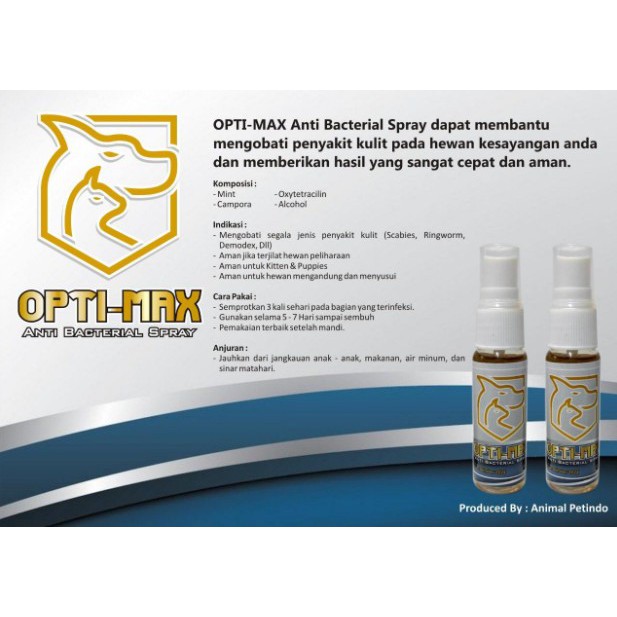 OPTI-MAX Anti Bacterial Spray Obat Hewan Anti Bakteri Virus Optimax 30 ml