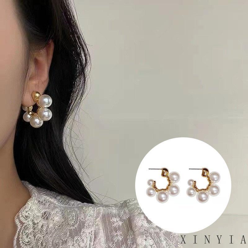 Anting Bentuk C Aksen Mutiara Gaya Retro