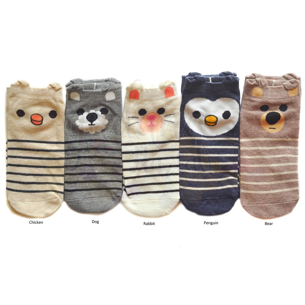 Kaos Kaki Wanita Pendek Stripped Animal Penguin Dog Bear Rabbit Kelinci Anjing Lucu Simple GH 103129