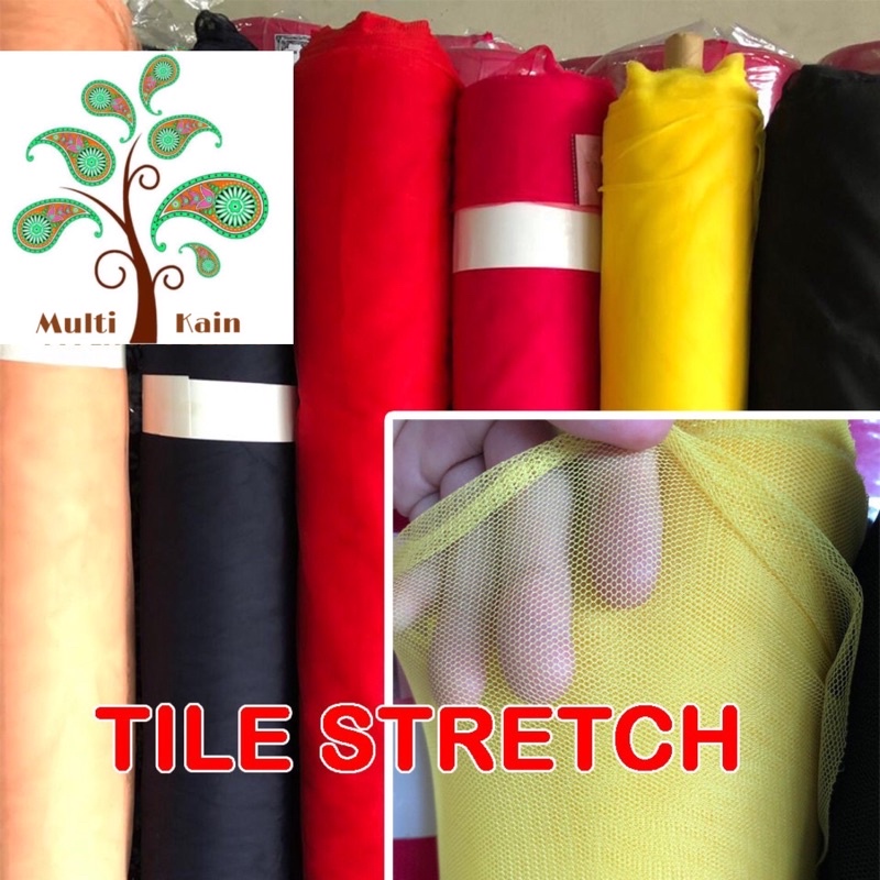 Bahan multi Kain Tile / Tille / Tule Polos Stretch / Spandex Tinggi 1,5 meter Grosir / Meteran